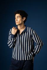 STRIPED V-NECK POLO SHIRT